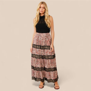 Alice + Olivia NWT Hetty Maxi Skirt Paisley Lace Tiered Size 2 Fall Boho
